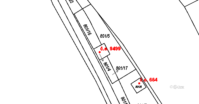 Brná 9499, Ústí nad Labem na parcele st. 801/4 v KÚ Brná nad Labem, Katastrální mapa