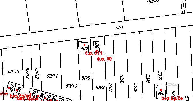 Krasice 10, Prostějov na parcele st. 593 v KÚ Krasice, Katastrální mapa