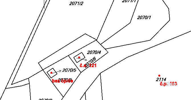 Nýřany 121 na parcele st. 2070/6 v KÚ Nýřany, Katastrální mapa