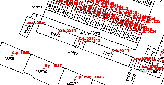 Kadaň 5212 na parcele st. 2102/6 v KÚ Kadaň, Katastrální mapa