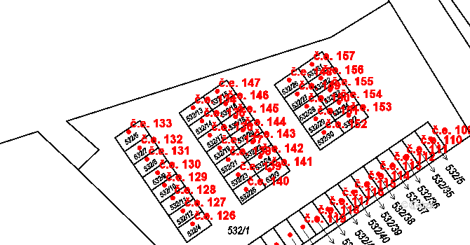 Terezín 145 na parcele st. 532/18 v KÚ Terezín, Katastrální mapa