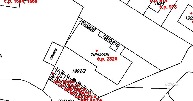 Boskovice 2326 na parcele st. 1990/205 v KÚ Boskovice, Katastrální mapa