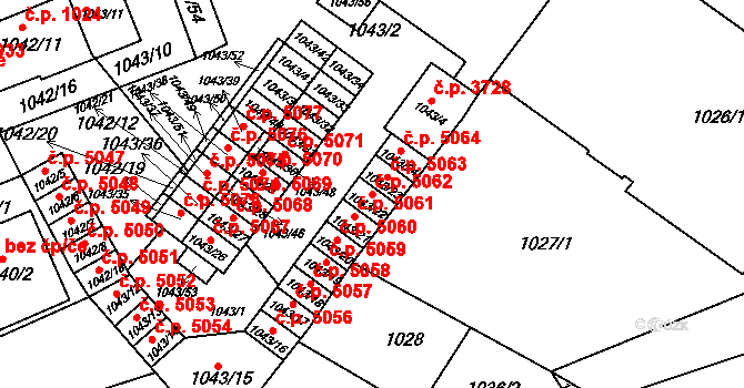 Znojmo 5062 na parcele st. 1043/22 v KÚ Znojmo-město, Katastrální mapa