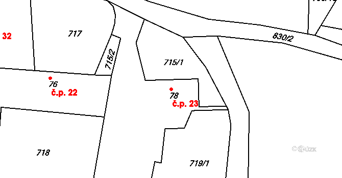 Obora u Cerhonic 23, Cerhonice na parcele st. 78 v KÚ Cerhonice, Katastrální mapa