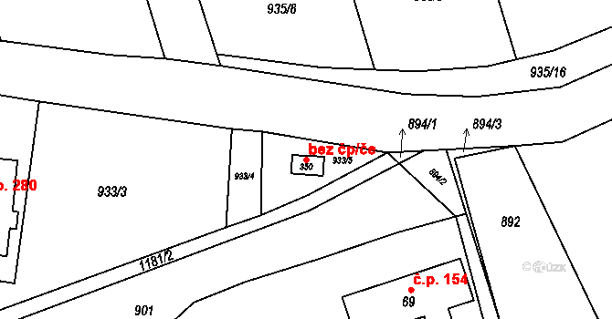 Hrabišín 38985161 na parcele st. 350 v KÚ Hrabišín, Katastrální mapa