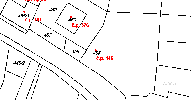 Zádveřice 149, Zádveřice-Raková na parcele st. 463 v KÚ Zádveřice, Katastrální mapa