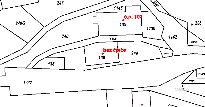 Orličky 39413161 na parcele st. 136 v KÚ Orličky, Katastrální mapa