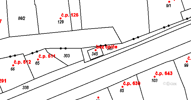 Rudná 39610161 na parcele st. 345 v KÚ Hořelice, Katastrální mapa
