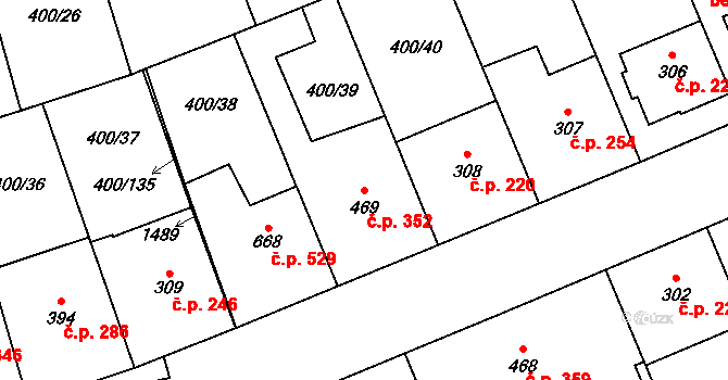 Prštné 352, Zlín na parcele st. 469 v KÚ Prštné, Katastrální mapa