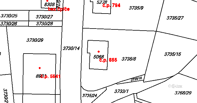 Zlín 855 na parcele st. 5068 v KÚ Zlín, Katastrální mapa