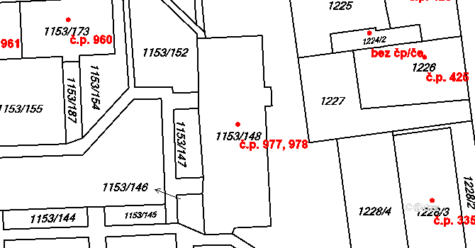 Kylešovice 977,978, Opava na parcele st. 1153/148 v KÚ Kylešovice, Katastrální mapa
