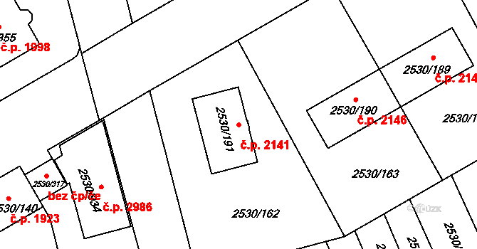 Předměstí 2141, Opava na parcele st. 2530/191 v KÚ Opava-Předměstí, Katastrální mapa