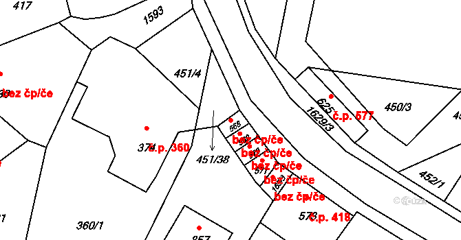 Bystřice 45340161 na parcele st. 568 v KÚ Bystřice u Benešova, Katastrální mapa