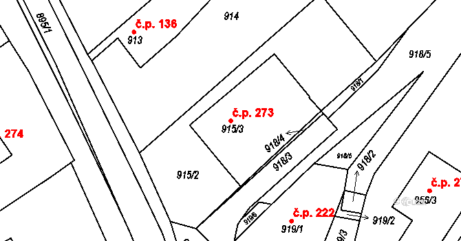 Holubice 273 na parcele st. 915/3 v KÚ Holubice, Katastrální mapa