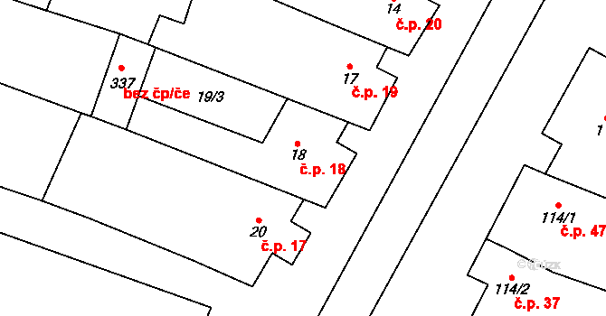 Tučapy 18 na parcele st. 18 v KÚ Tučapy u Vyškova, Katastrální mapa