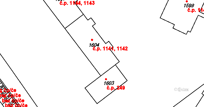 Hluk 1141,1142 na parcele st. 1604 v KÚ Hluk, Katastrální mapa