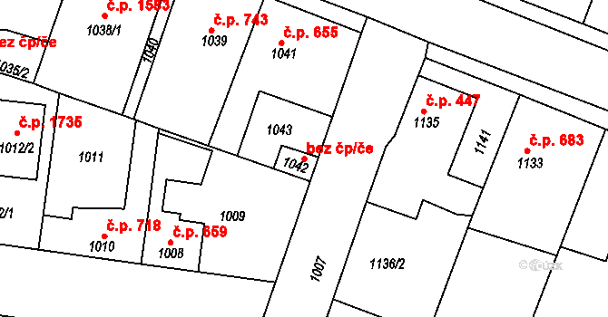 Kladno 48155161 na parcele st. 1042 v KÚ Motyčín, Katastrální mapa