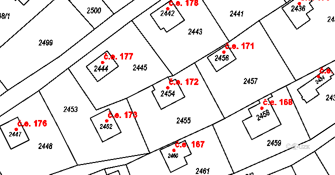 Buchlovice 172 na parcele st. 2454 v KÚ Buchlovice, Katastrální mapa