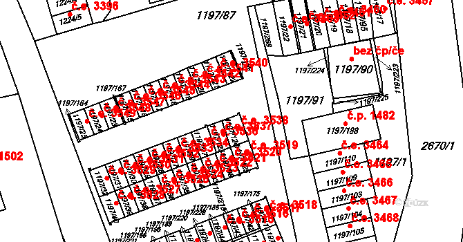 Prostřední Suchá 3538, Havířov na parcele st. 1197/124 v KÚ Prostřední Suchá, Katastrální mapa