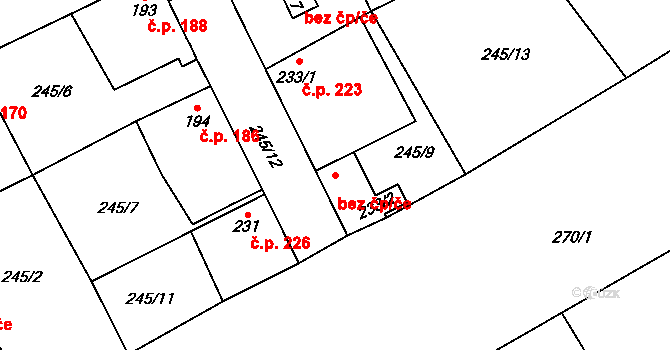 Krupá 49758161 na parcele st. 233/2 v KÚ Krupá, Katastrální mapa