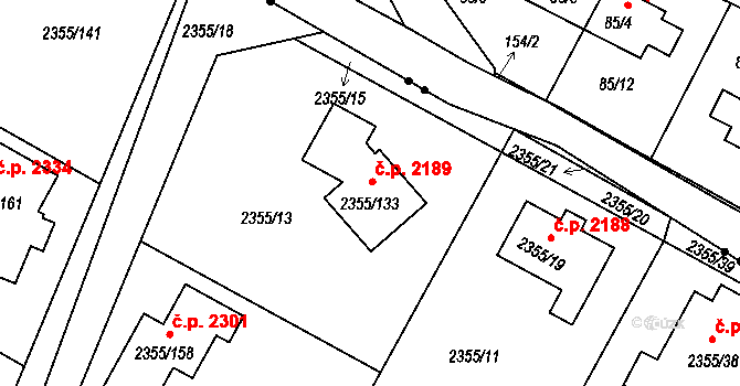 Předměstí 2189, Litoměřice na parcele st. 2355/133 v KÚ Litoměřice, Katastrální mapa