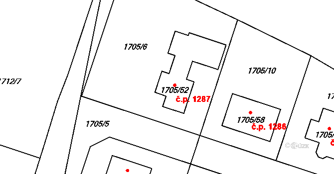Nýřany 1287 na parcele st. 1705/52 v KÚ Nýřany, Katastrální mapa