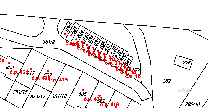 Sady 11, Uherské Hradiště na parcele st. 637 v KÚ Sady, Katastrální mapa