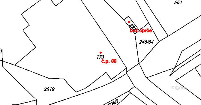 Hrochův Týnec 88 na parcele st. 173 v KÚ Hrochův Týnec, Katastrální mapa
