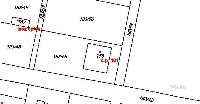 Soběsuky 101, Plumlov na parcele st. 155 v KÚ Soběsuky u Plumlova, Katastrální mapa