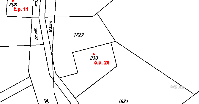 Janoušov 28, Cotkytle na parcele st. 333 v KÚ Cotkytle, Katastrální mapa