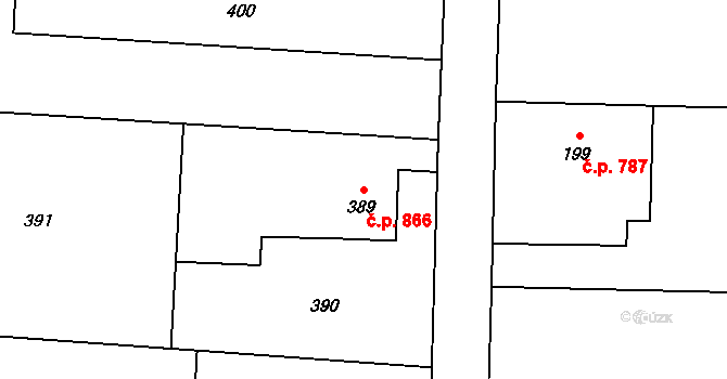Stonava 866 na parcele st. 389 v KÚ Stonava, Katastrální mapa