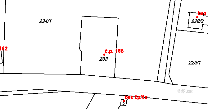 Dolní Žukov 165, Český Těšín na parcele st. 233 v KÚ Dolní Žukov, Katastrální mapa