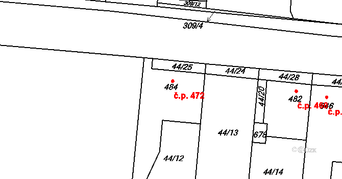 Velim 472 na parcele st. 484 v KÚ Velim, Katastrální mapa