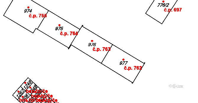 Kostelec nad Labem 763 na parcele st. 976 v KÚ Kostelec nad Labem, Katastrální mapa