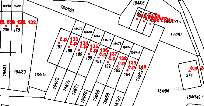Únětice 137 na parcele st. 191 v KÚ Únětice u Prahy, Katastrální mapa