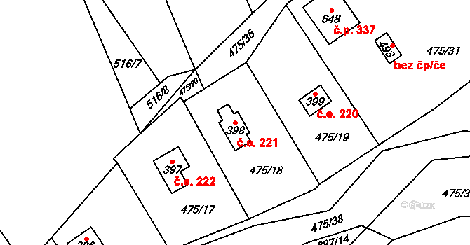 Libeř 221 na parcele st. 398 v KÚ Libeř, Katastrální mapa