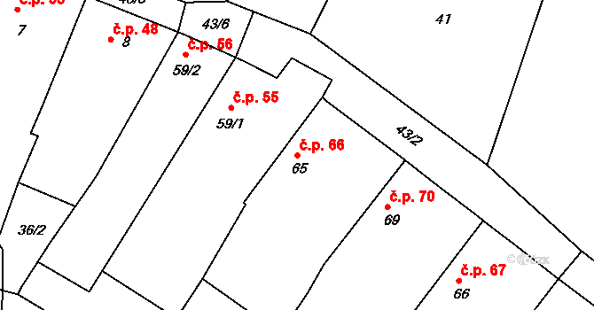 Borkovice 66 na parcele st. 65 v KÚ Borkovice, Katastrální mapa