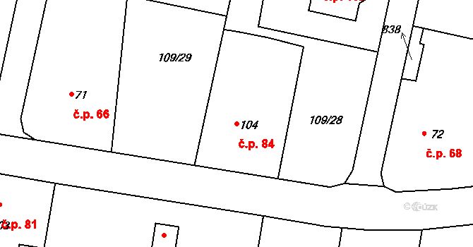 Červené Záhoří 84, Chotoviny na parcele st. 104 v KÚ Červené Záhoří, Katastrální mapa