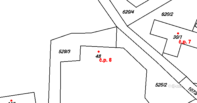 Alenina Lhota 8, Jistebnice na parcele st. 48 v KÚ Cunkov, Katastrální mapa