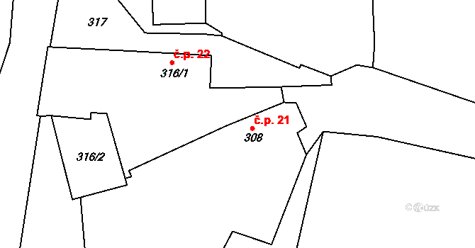 Semošice 21, Horšovský Týn na parcele st. 308 v KÚ Semošice, Katastrální mapa