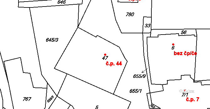 Sedlec 44, Poběžovice na parcele st. 47 v KÚ Sedlec u Poběžovic, Katastrální mapa