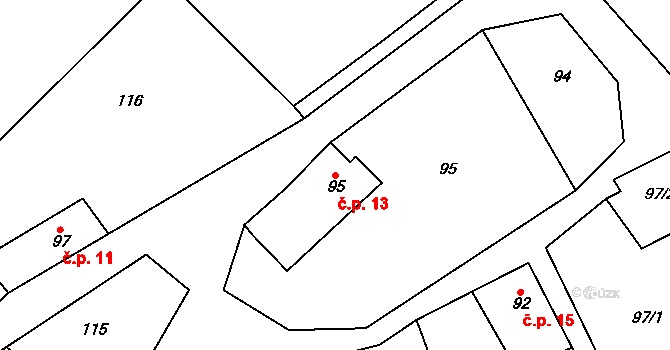 Lipová 13 na parcele st. 95 v KÚ Lipová u Šluknova, Katastrální mapa