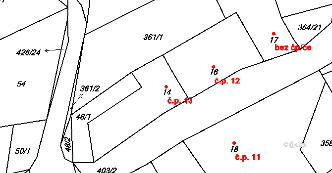 Lovčice 13, Plánice na parcele st. 14 v KÚ Lovčice u Klatov, Katastrální mapa