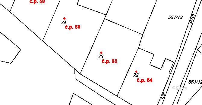 Kozlovice 55 na parcele st. 73 v KÚ Kozlovice u Nepomuka, Katastrální mapa