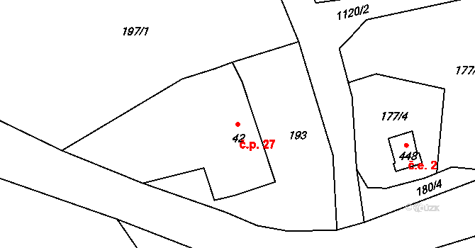 Filipov 27, Česká Kamenice na parcele st. 42 v KÚ Dolní Kamenice, Katastrální mapa