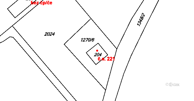 Suchý Důl 221 na parcele st. 204 v KÚ Suchý Důl, Katastrální mapa