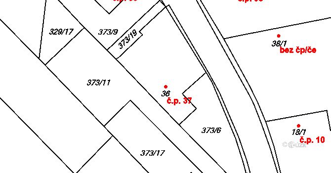 Bohumileč 37, Rokytno na parcele st. 36 v KÚ Bohumileč, Katastrální mapa