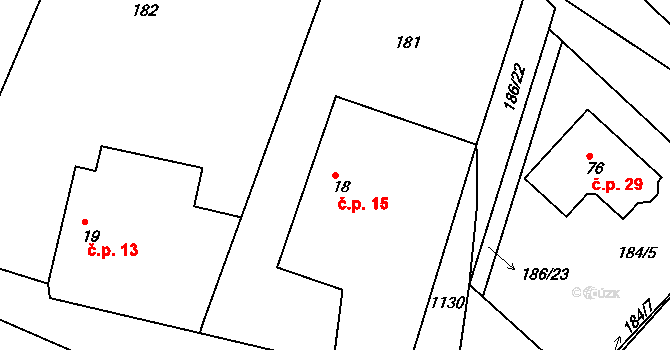 Dolní Raškovice 15, Svinčany na parcele st. 18 v KÚ Raškovice u Přelouče, Katastrální mapa