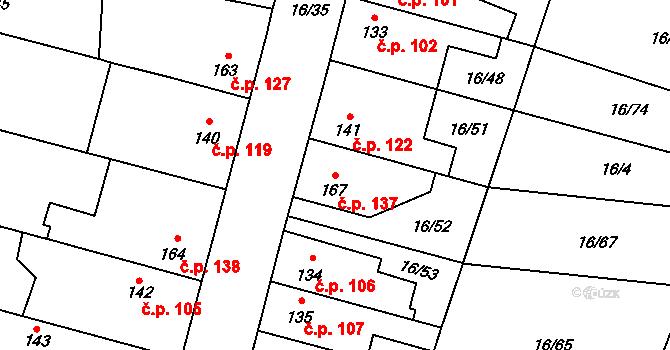 Nové Jesenčany 137, Pardubice na parcele st. 167 v KÚ Nové Jesenčany, Katastrální mapa