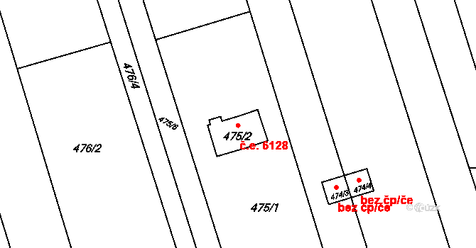 Znojmo 6128 na parcele st. 475/2 v KÚ Znojmo-Louka, Katastrální mapa